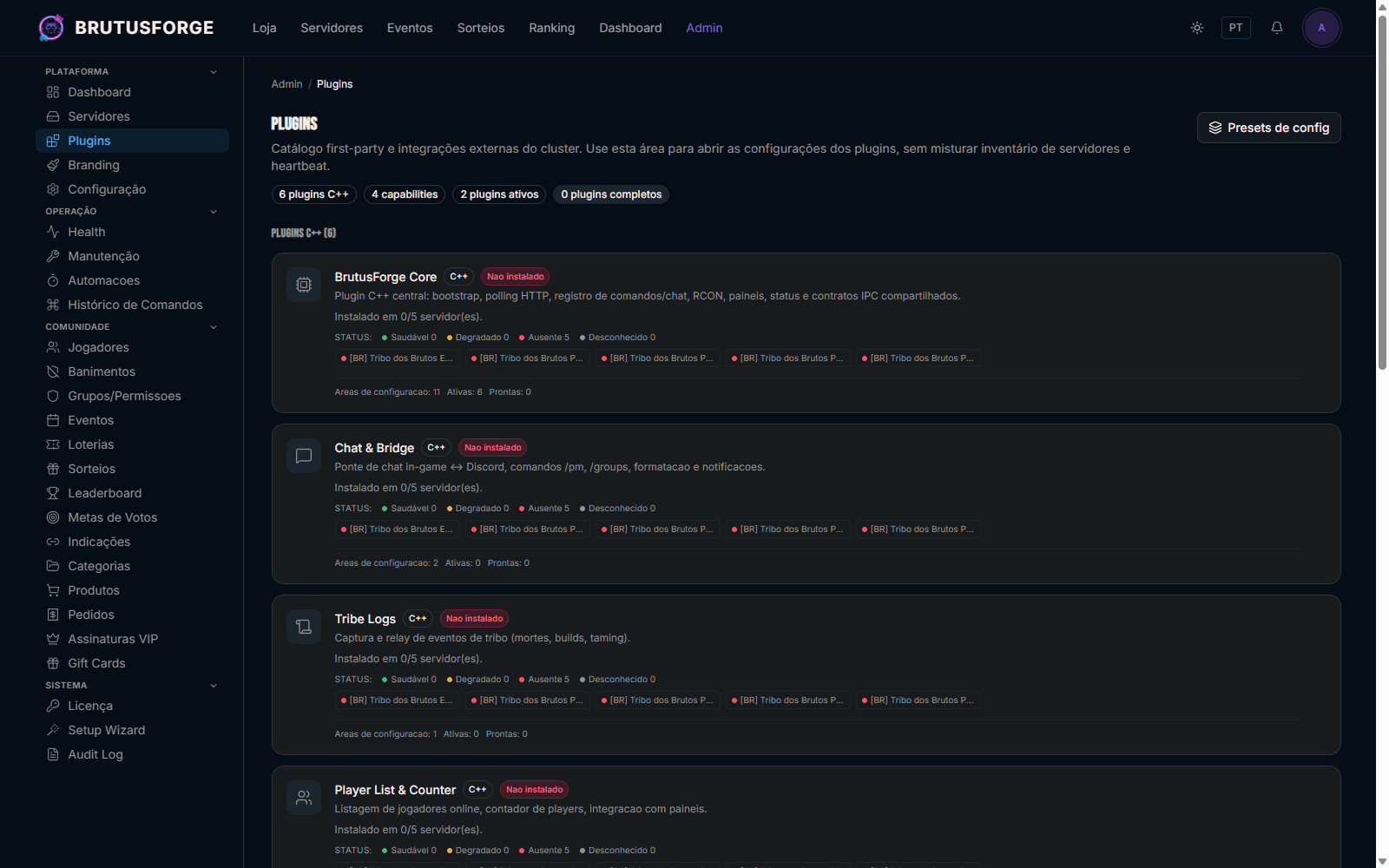 Configuração de plugins C++ por cluster